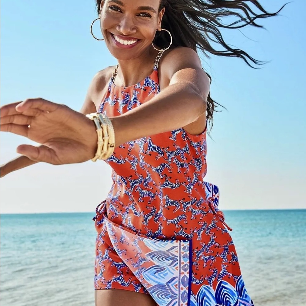 Lilly Pulitzer NWT Pearl Romper Picante Coral Heebee Zeebees $198 Size 00